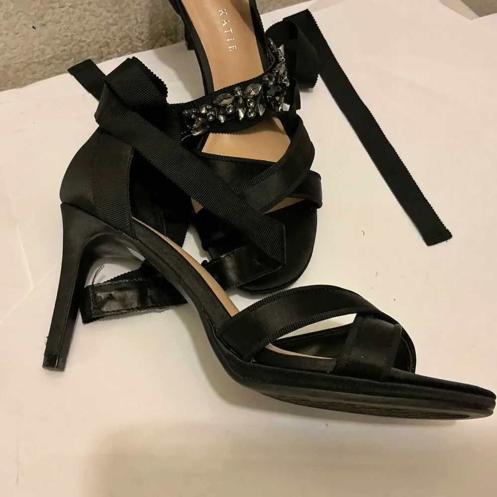 Kelly & Katie Black Strappy Heels with Embellishments